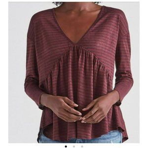 Lucky Brand Linen Stripe Swing Top Sz XS Berry Flowy Girlhood Strappy Back Detai